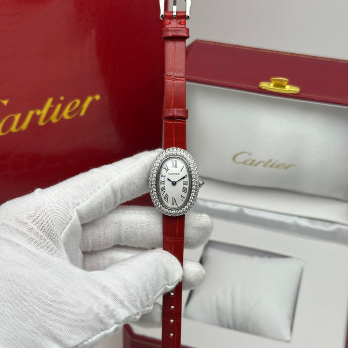 Cartier Baignoire Diamond Bezel 24MM – Red Strap Edition