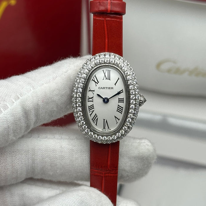 Cartier Baignoire Diamond Bezel 24MM – Red Strap Edition