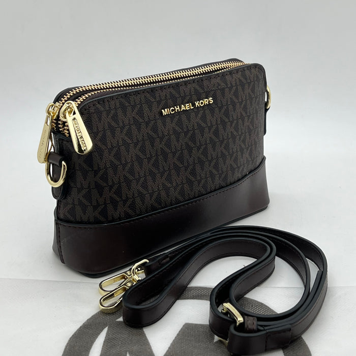 Michael Kors Signature Crossbody Bag – Double Zip MK Logo | Compact Shoulder Bag