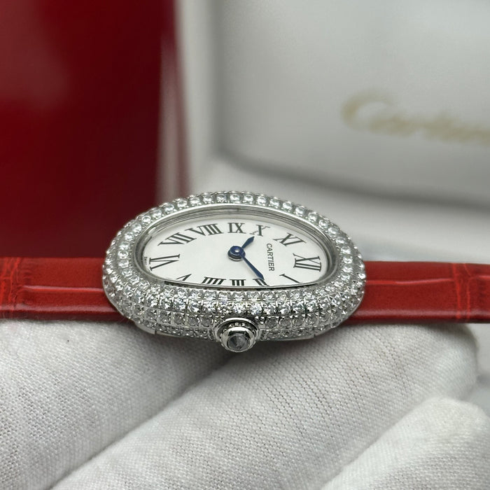 Cartier Baignoire Diamond Bezel 24MM – Red Strap Edition
