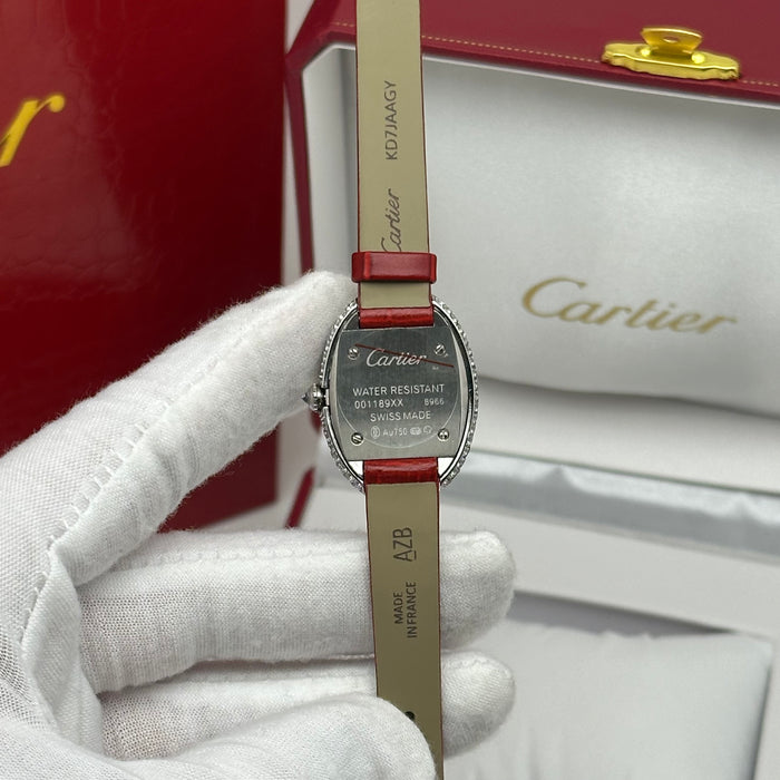 Cartier Baignoire Diamond Bezel 24MM – Red Strap Edition