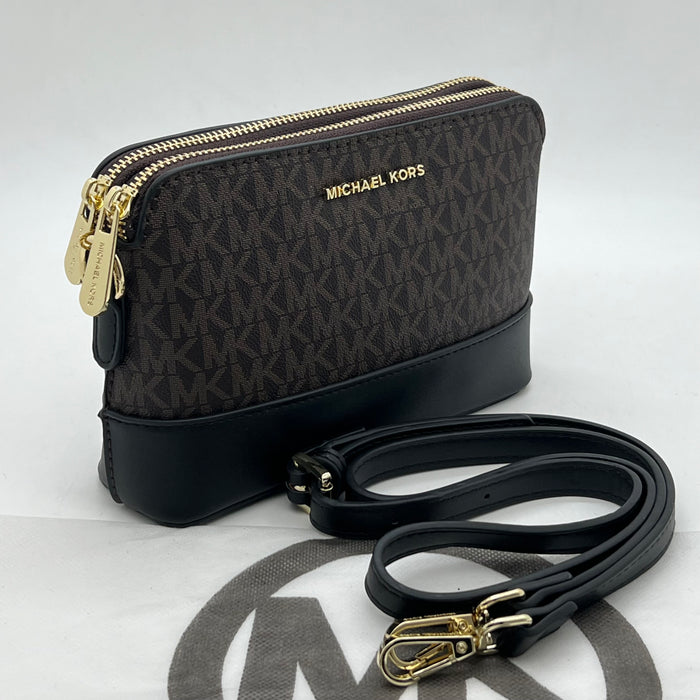 Michael Kors Signature Crossbody Bag – Double Zip MK Logo | Compact Shoulder Bag