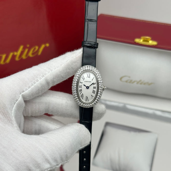 Cartier Baignoire Diamond Bezel 24MM – Black Strap Edition