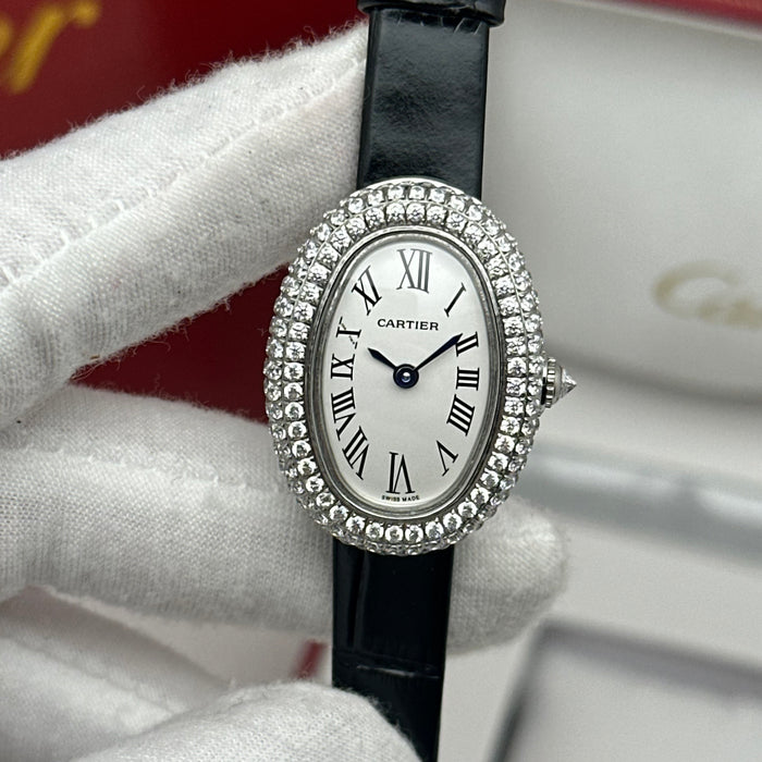 Cartier Baignoire Diamond Bezel 24MM – Black Strap Edition