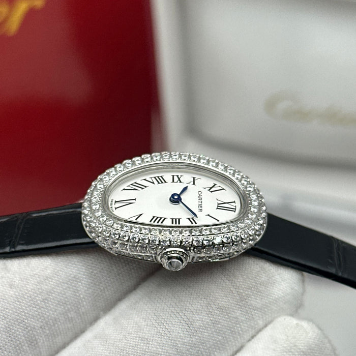 Cartier Baignoire Diamond Bezel 24MM – Black Strap Edition
