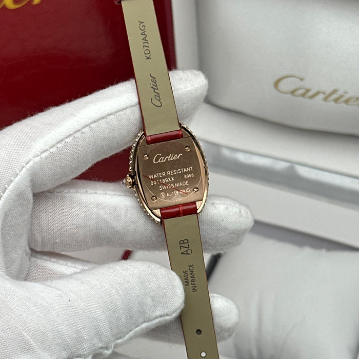 Cartier Baignoire Diamond Gold 24MM – Red Strap Edition