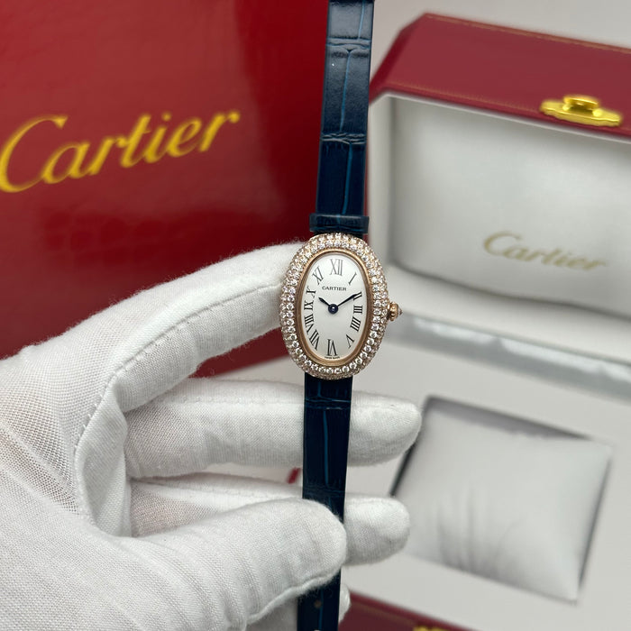 Cartier Baignoire Diamond Gold 24MM – Blue Strap Edition