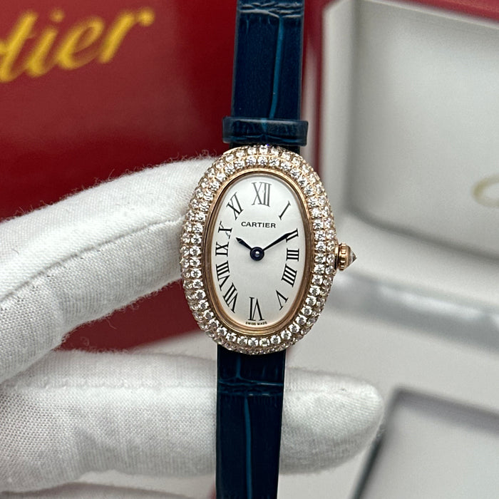 Cartier Baignoire Diamond Gold 24MM – Blue Strap Edition