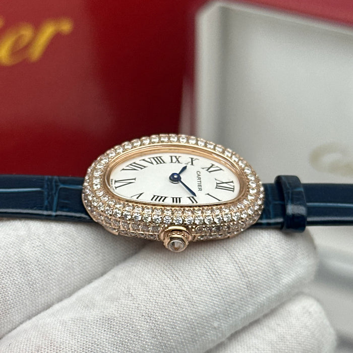 Cartier Baignoire Diamond Gold 24MM – Blue Strap Edition