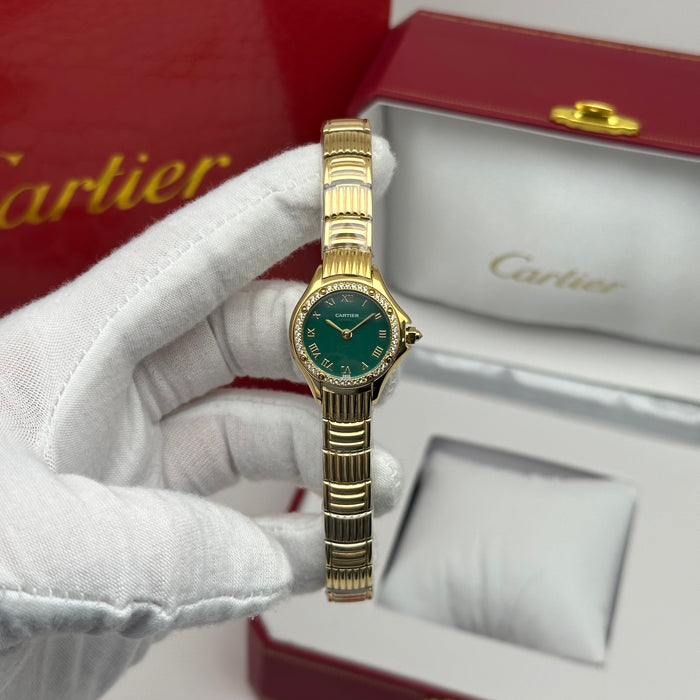 Cartier Panthère Style Diamond Watch 22MM – Green Dial Gold Bracelet