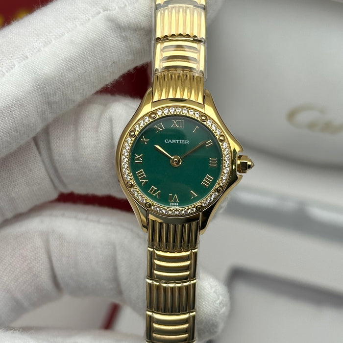 Cartier Panthère Style Diamond Watch 22MM – Green Dial Gold Bracelet