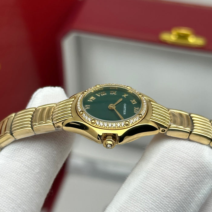 Cartier Panthère Style Diamond Watch 22MM – Green Dial Gold Bracelet