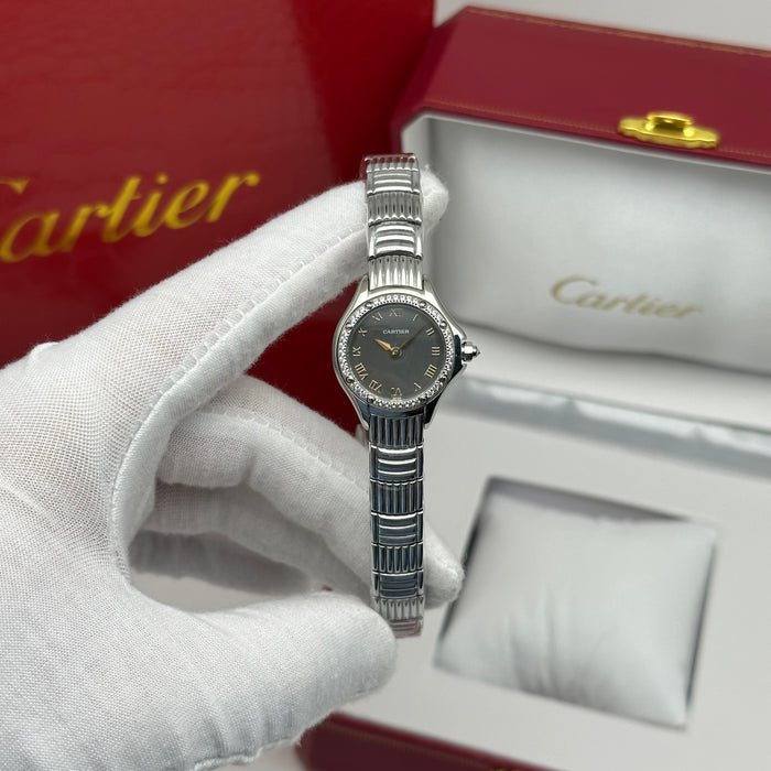 Cartier Panthère Style Diamond Watch 22MM – Black Dial Silver Bracelet