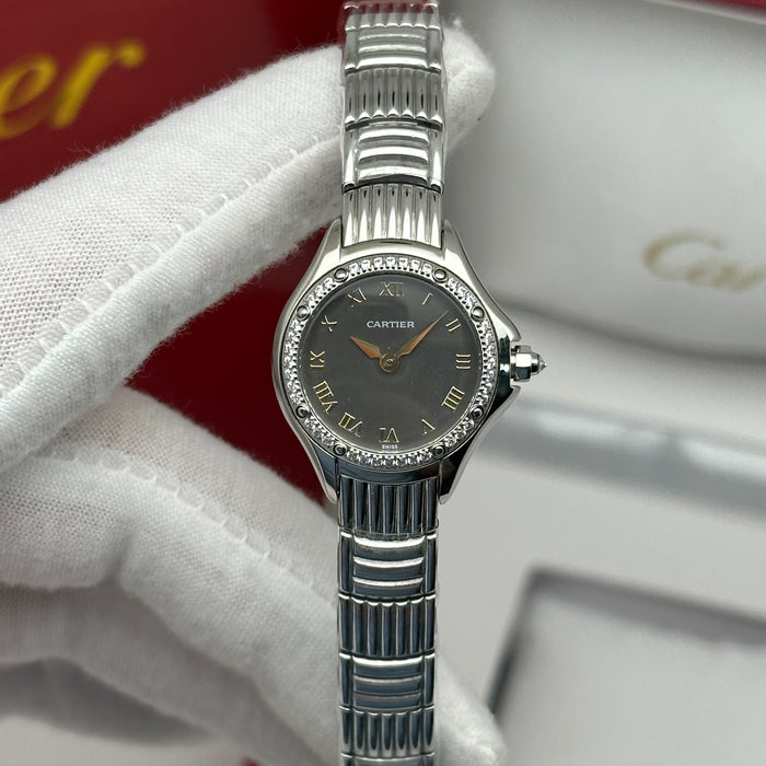 Cartier Panthère Style Diamond Watch 22MM – Black Dial Silver Bracelet