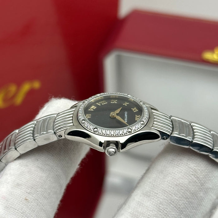 Cartier Panthère Style Diamond Watch 22MM – Black Dial Silver Bracelet
