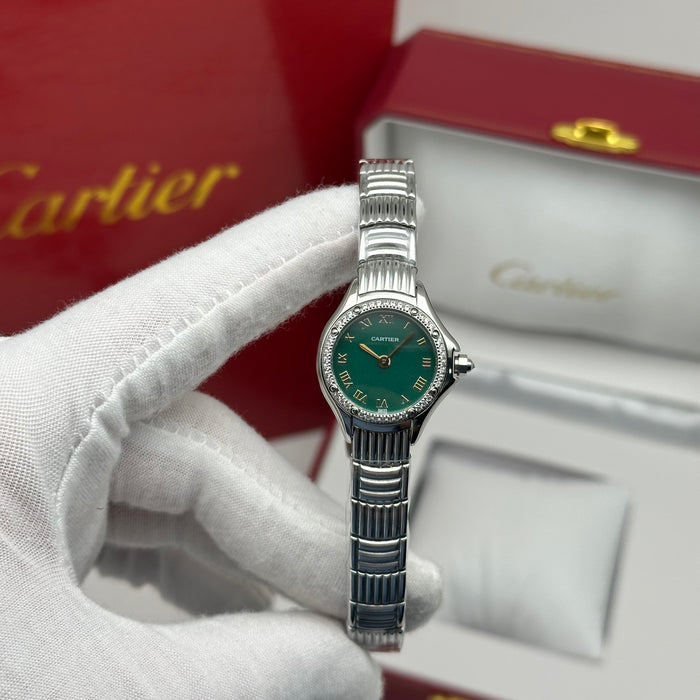 Cartier Panthère Style Diamond Watch 22MM – Green Dial Silver Bracelet