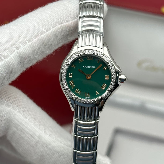Cartier Panthère Style Diamond Watch 22MM – Green Dial Silver Bracelet