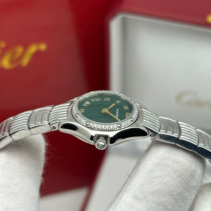 Cartier Panthère Style Diamond Watch 22MM – Green Dial Silver Bracelet