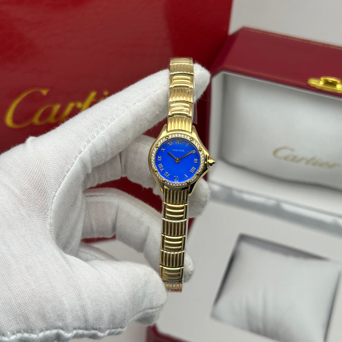 Cartier Panthère Style Diamond Watch 22MM– Blue Dial Gold Bracelet