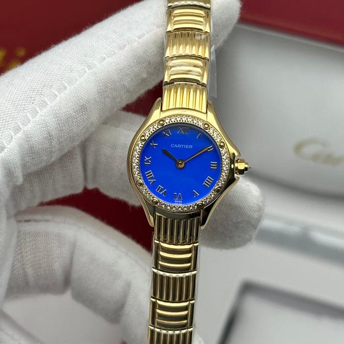 Cartier Panthère Style Diamond Watch 22MM– Blue Dial Gold Bracelet