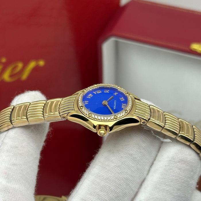 Cartier Panthère Style Diamond Watch 22MM– Blue Dial Gold Bracelet