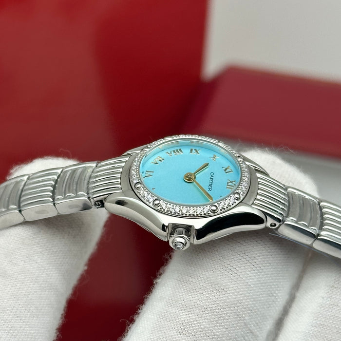 Cartier Panthère Style Diamond Watch 22MM – Ice Blue Dial Silver Bracelet
