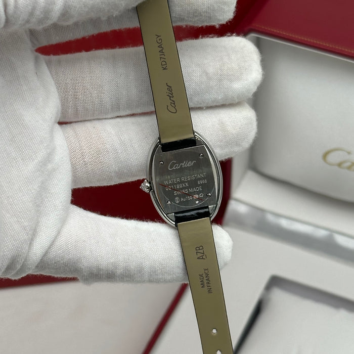 Cartier Baignoire Diamond Oval Watch 24MM – Black Leather Strap