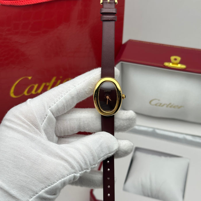 Cartier Baignoire Vintage Gold Tone Watch 24MM – Brown Dial & Leather Strap