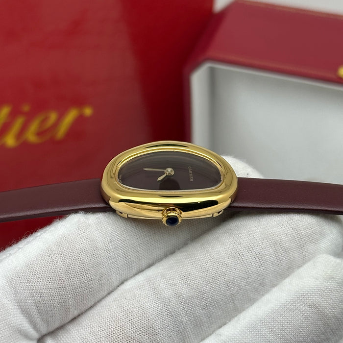 Cartier Baignoire Vintage Gold Tone Watch 24MM – Brown Dial & Leather Strap