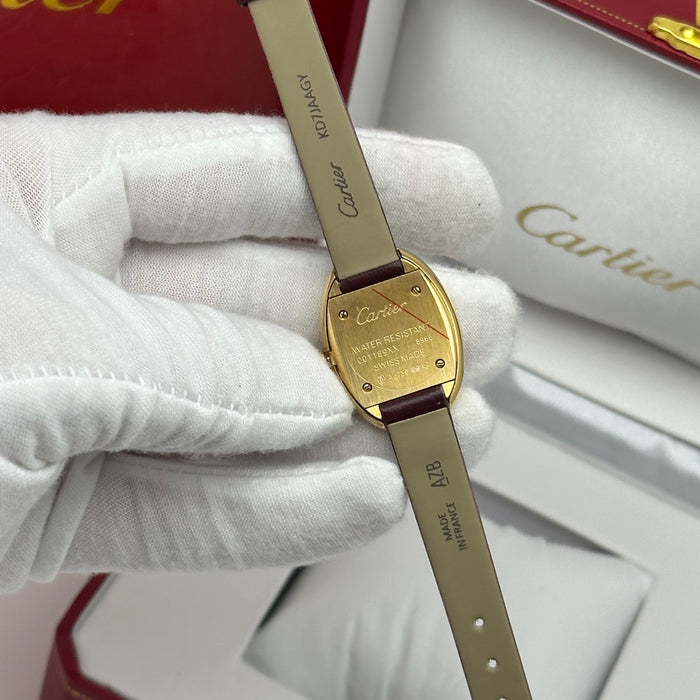 Cartier Baignoire Vintage Gold Tone Watch 24MM – Brown Dial & Leather Strap