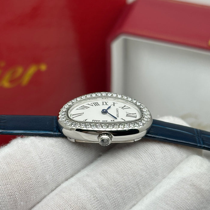 Cartier Baignoire Diamond Oval Watch 24MM – Blue Leather Strap