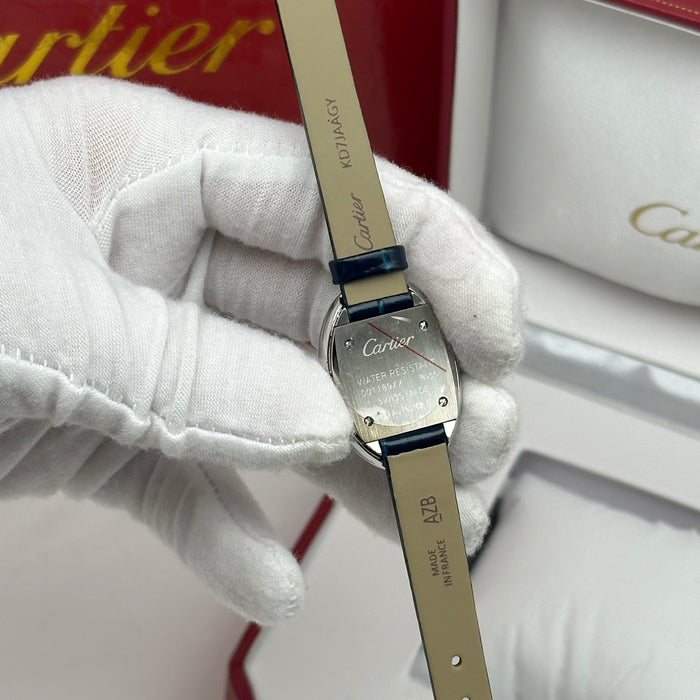 Cartier Baignoire Diamond Oval Watch 24MM – Blue Leather Strap