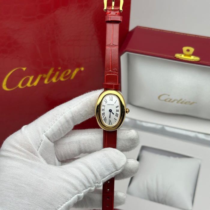 Cartier Baignoire Style Mini Gold 24MM – Red Strap Edition