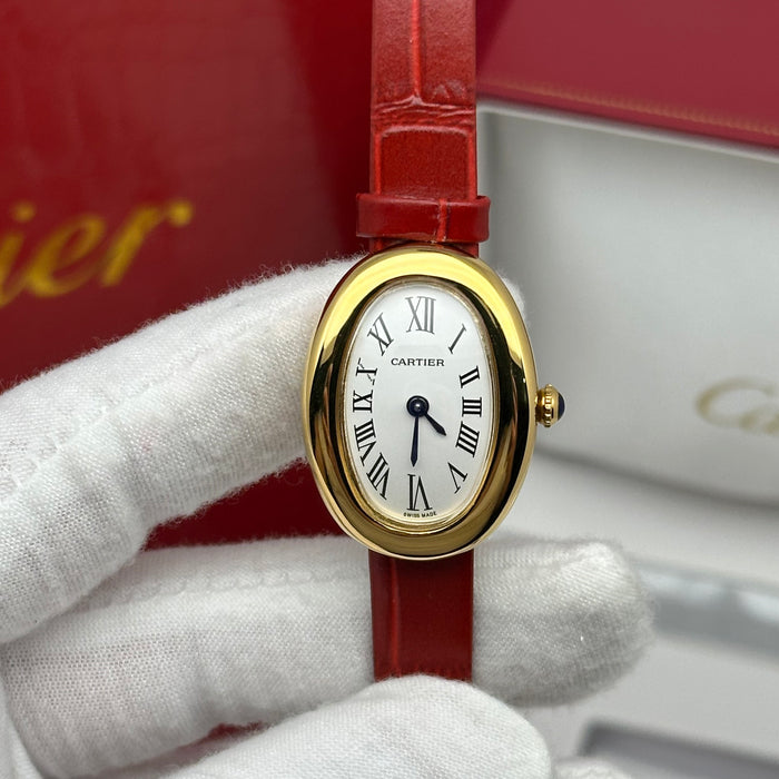Cartier Baignoire Style Mini Gold 24MM – Red Strap Edition