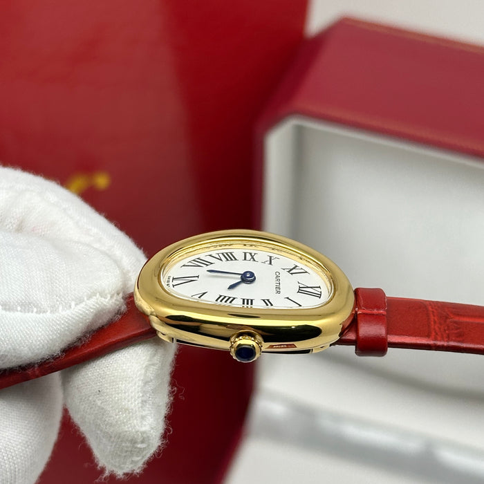 Cartier Baignoire Style Mini Gold 24MM – Red Strap Edition