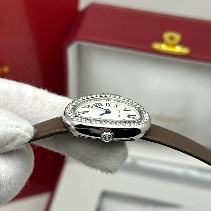 Cartier Baignoire Diamond Oval Watch 24MM – Brown Leather Strap