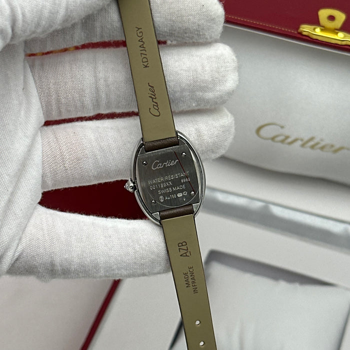 Cartier Baignoire Diamond Oval Watch 24MM – Brown Leather Strap