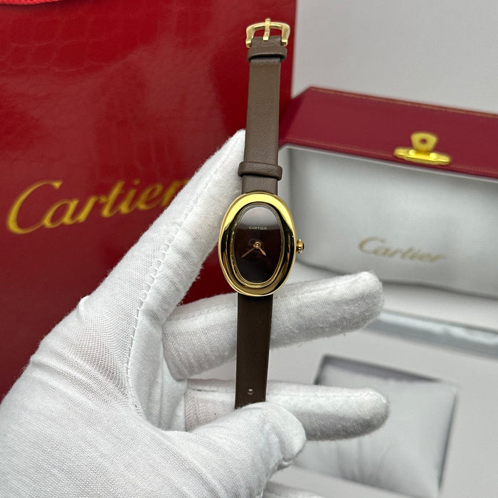 Cartier Baignoire Vintage Gold Tone Watch 24MM – Brown Leather Strap