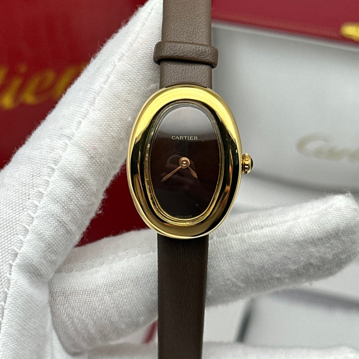 Cartier Baignoire Vintage Gold Tone Watch 24MM – Brown Leather Strap