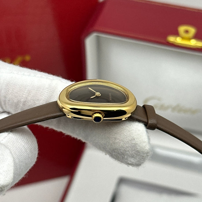 Cartier Baignoire Vintage Gold Tone Watch 24MM – Brown Leather Strap