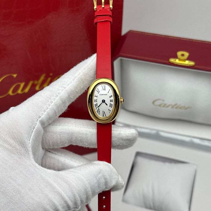 Cartier Baignoire Style Mini Gold 24MM – Red Strap Edition