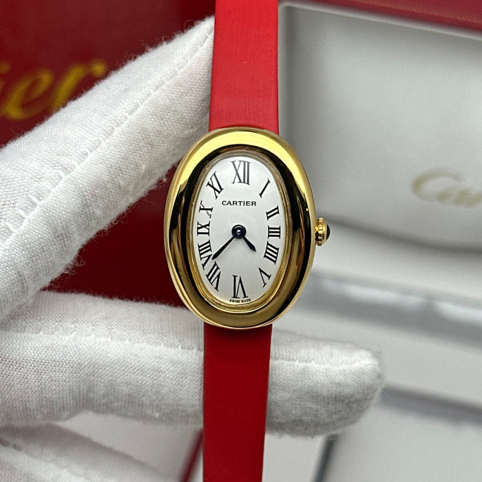 Cartier Baignoire Style Mini Gold 24MM – Red Strap Edition