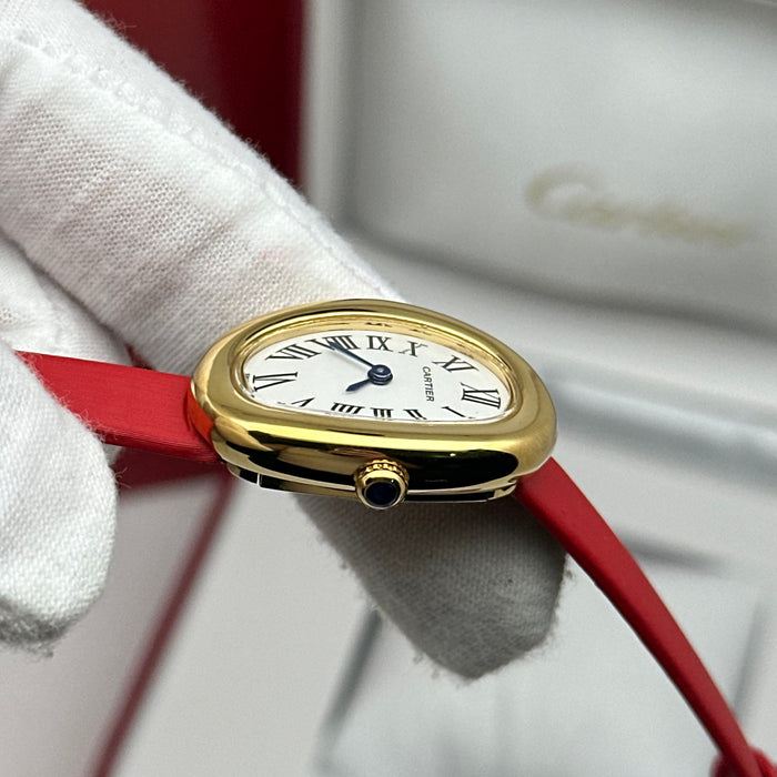 Cartier Baignoire Style Mini Gold 24MM – Red Strap Edition