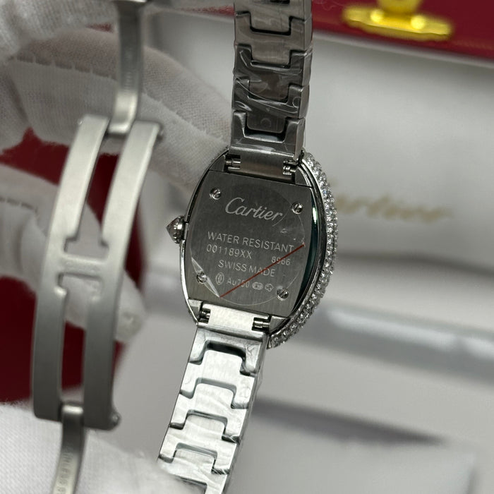 Cartier Baignoire Style Diamond Oval Watch 22MM – Brown Dial Silver Bracelet