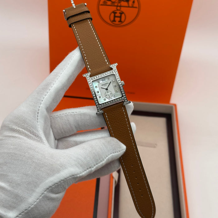 Hermes Heure Chrono H Stress With Leather Tan Strap Watch