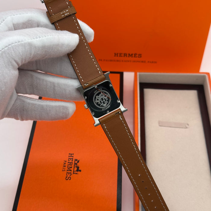 Hermes Heure Chrono H Stress With Leather Tan Strap Watch
