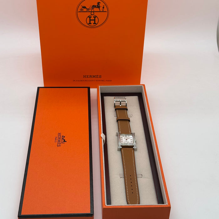Hermes Heure Chrono H Stress With Leather Tan Strap Watch