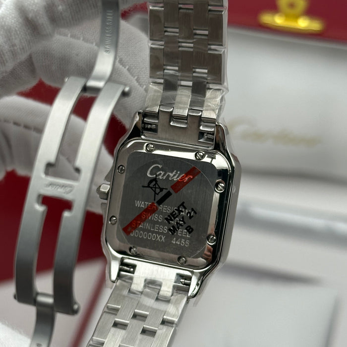 Cartier Santos Style Diamond Watch 27MM – Pink Dial Stainless Steel Bracelet