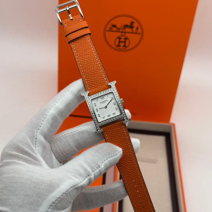 Hermes Heure H Stress With Orange Leather Strap Watch