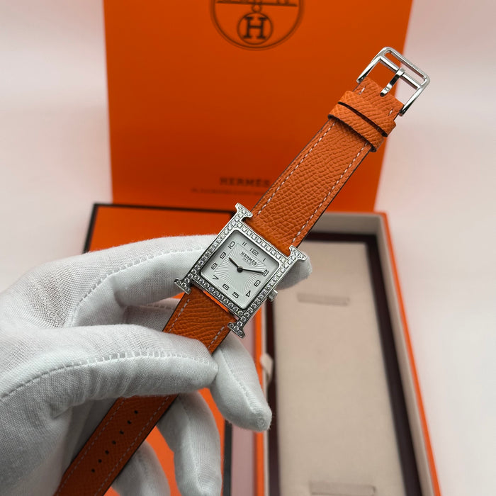 Hermes Heure H Stress With Orange Leather Strap Watch